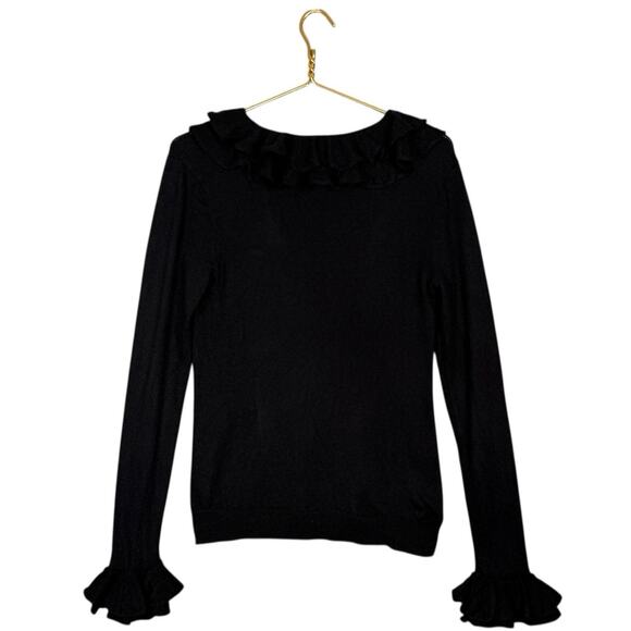 Lauren Ralph Lauren Silk Cashmere Ruffle Neck Sweater Witchy Boho Black Medium - Picture 10 of 10